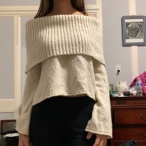 Cream colored off the shoulder sweater